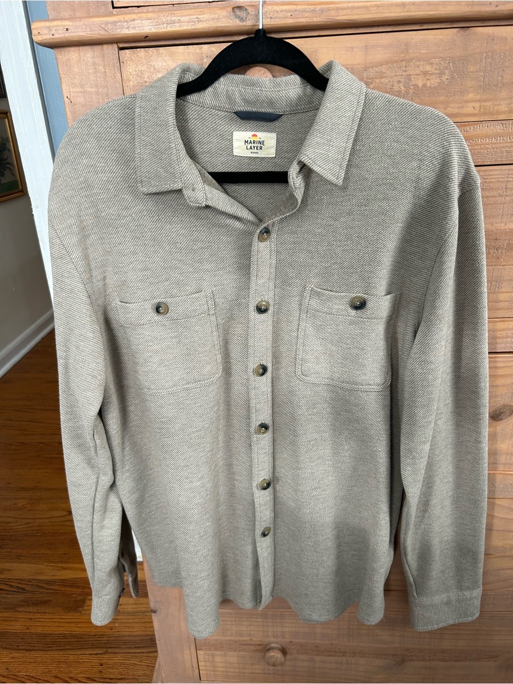 Marine Layer Taupe Knit Button-Up Shirt Jacket